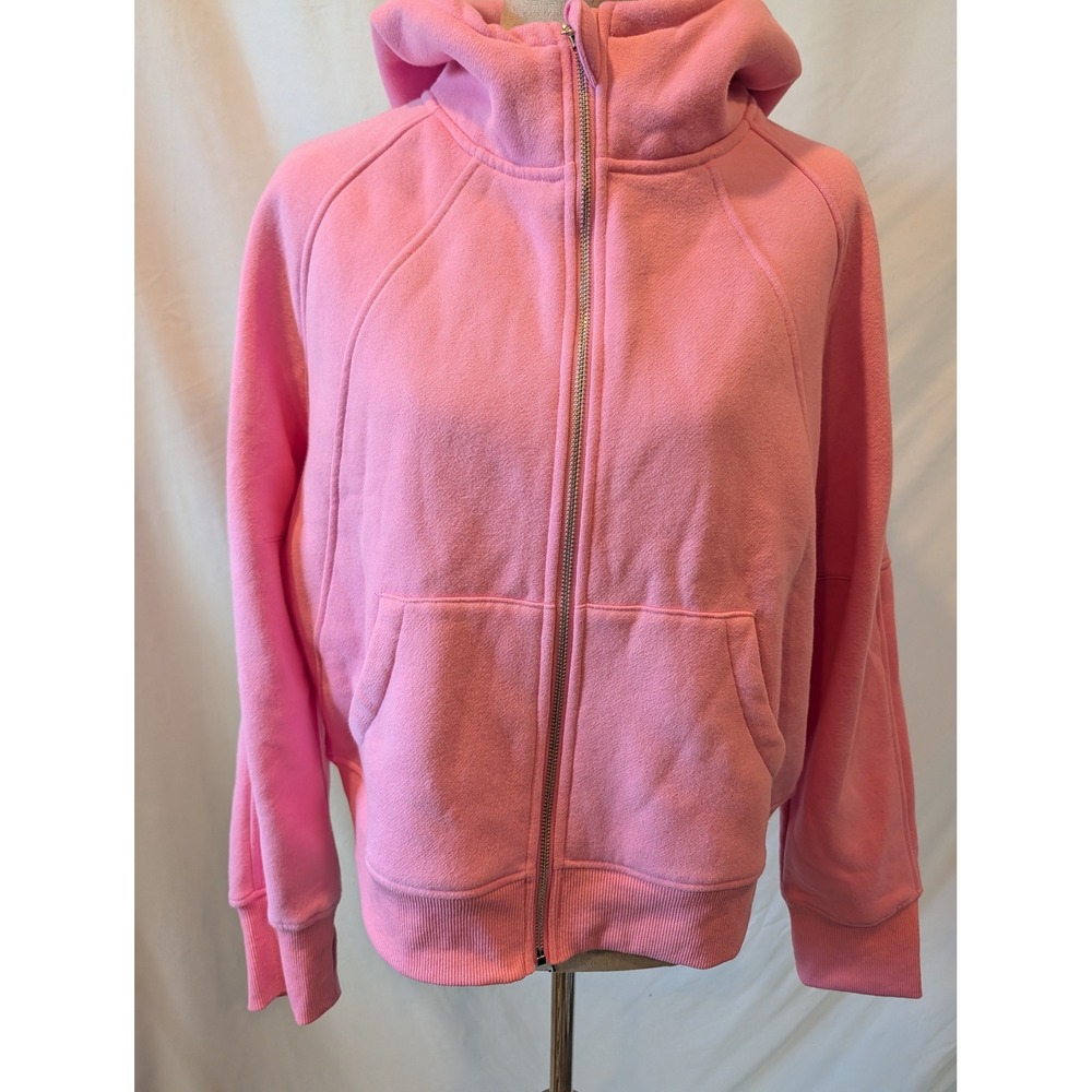 Anrabess Pink Full Zip Hoodie Sweatshirt Fleece Lined High Neck Womens Large